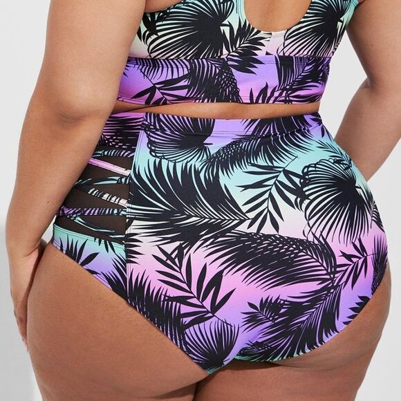 Torrid High-Rise Lattice Side Swim Bottom Palm Print 1X - Picture 4 of 16